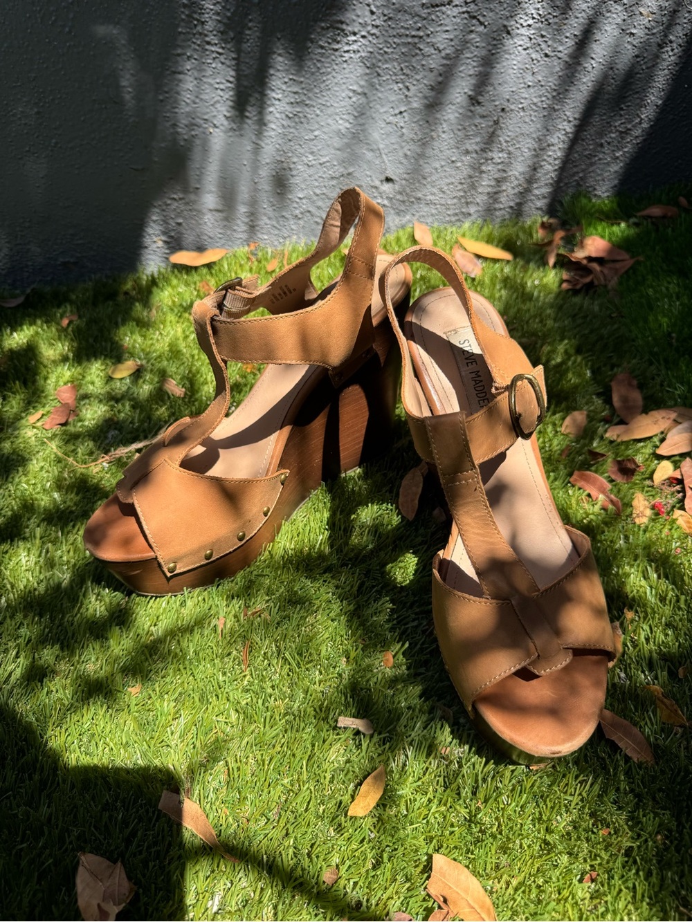 Steve Madden Brown Platform T-Strap Sandals with Buckle